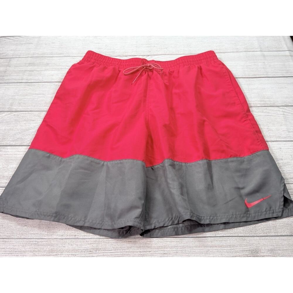 Nike Men’s Split Volley Swim Shorts Trunks Athletic 9" Red Gray Size XL